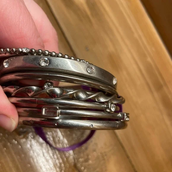 Seven 7 Bracelets Bangles Set Silver Color - Picture 2 of 4